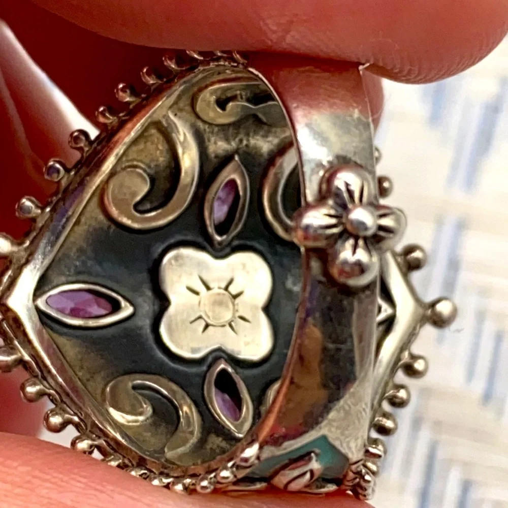 Barbara Bixby amethyst & MOP turquoise enamel ring in size 9 ππ - Picture 4 of 9
